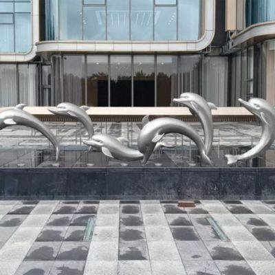 甘肃白银广场不锈钢海豚雕塑