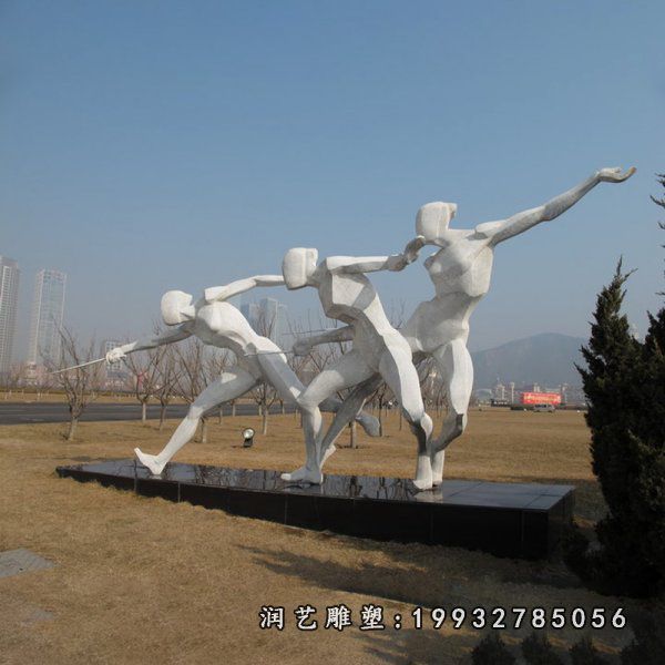 草坪不锈钢击剑雕塑