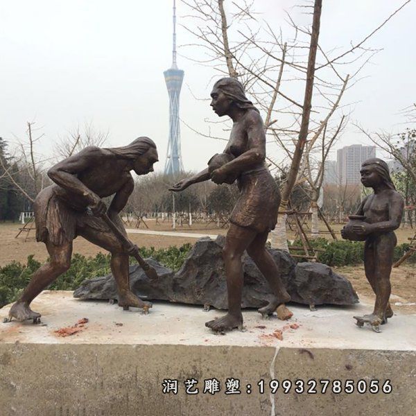 铜雕原始人园林雕塑