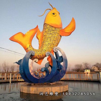 不锈钢广场鲤鱼跃龙门雕塑
