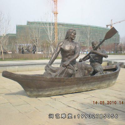 园林划船人物铜雕